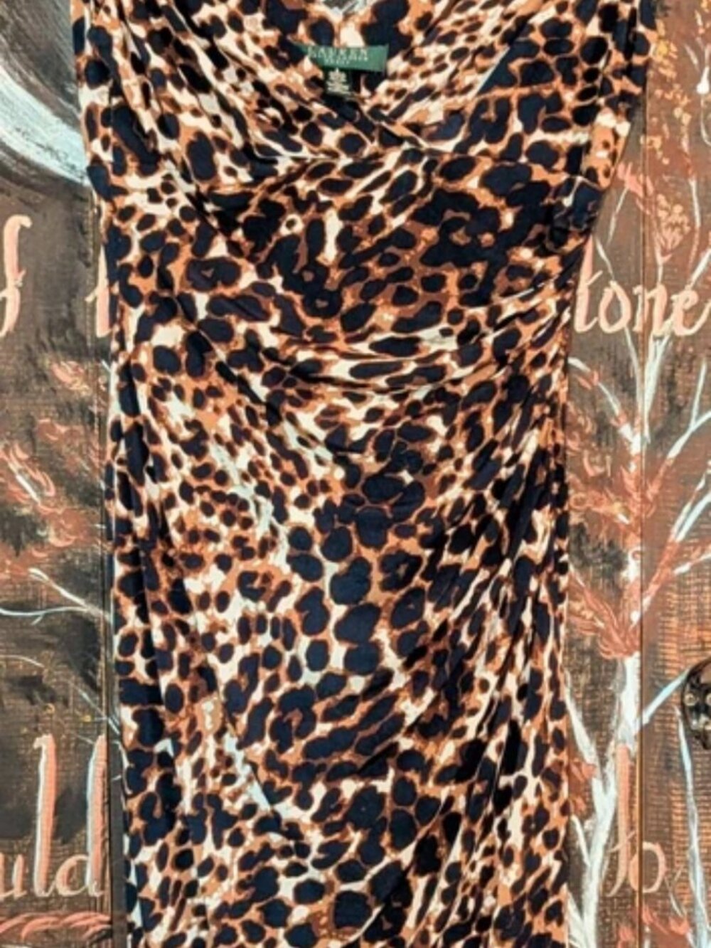 size 2 Ralph Lauren leopard animal ruched cocktail party dress - Picture 2 of 4